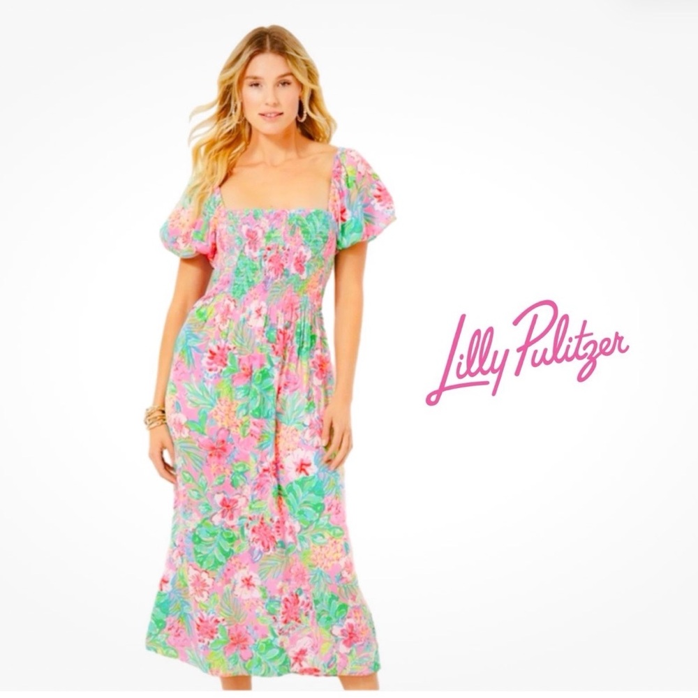 Lilly Pulitzer Selah Short Sleeve Smocked Midi Dress